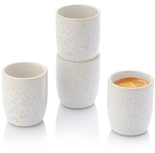 SÄNGER Espresso Tassen Set Korfu 4 tlg, Espresso- & Mokkatassen 4 Personen | Espressotassen Steingut, Espressotassen Set, Espresso Cup Creme Farben mit Sandiger Maserung 80 ml