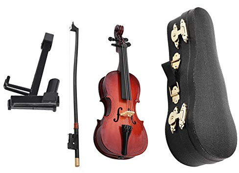 5,5 Zoll (14 cm) Mini-Cello-Instrumentenmodell aus Holz, Ornamente mit Ständer und Etui, exquisite Verarbeitung, A für Kinder oder Musikerfreunde