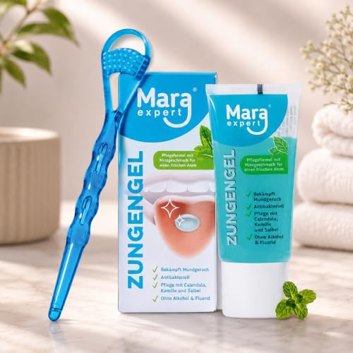 Zungenreiniger + medizinisches Zungengel Set - bekämpft bakterielle Zungenbeläge | Zungenschaber mit Zungenbürste | Mundgeruch bekämpfen | Tongue Scraper | Reinigt und pflegt die Zunge