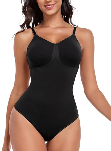 Missluck Shapewear Damen Body Bauchweg Figurformend Nahtlos Träger | Bodyshaper Kompressionszonen Anti-Roll-Effekt Tanga Schrittverschluss für Alltag und Kleider