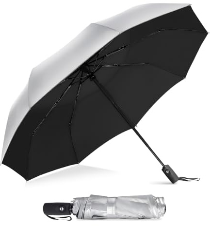 ZOMAKE Sonnenschirm UPF 50+, UV-Schutz Regenschirm mit Silberbeschichtung | Kleiner Taschenschirm, kompakt und robust, praktische Auf-Zu-Automatik, Umbrella für Damen & Herren, Familie, Alltag & Reise