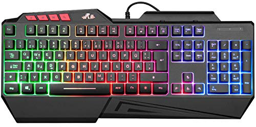 Rii Gaming Tastatur, PC Tastatur Beleuchtet Regenbogen Tastatur USB, 19 Anti-Ghosting, Gaming Keyboard Für PC/Laptop/PS4/Xbox One (Deutsches Layout)