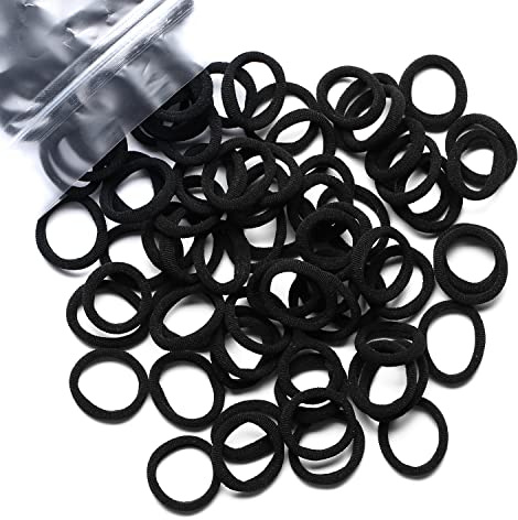 WANBY Baumwolle Haargummis 100Stück Mini Nahtlose schwarze Haarbänder | Dehnbare Scrunchie Ponytail-Halter ohne Beschädigung Haarbinden Weiche Gummiziten Pferdeschwanzhalter Haar Krawatten