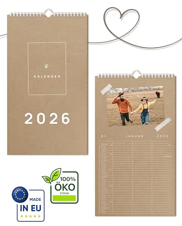 UNITURE® - Bastelkalender 2026 Fotokalender [Langes Format] - DIY Kalender zum Foto einkleben für kreative Momente - Kalender zum selber gestalten (Kraftpapier) - Ideal als Geschenk