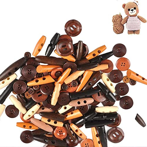 100 Stück Knöpfe aus Naturholz, rund, Vintage, sortiert, Holzknöpfe für Bastelarbeiten, Nähen, Mantel, Pullover