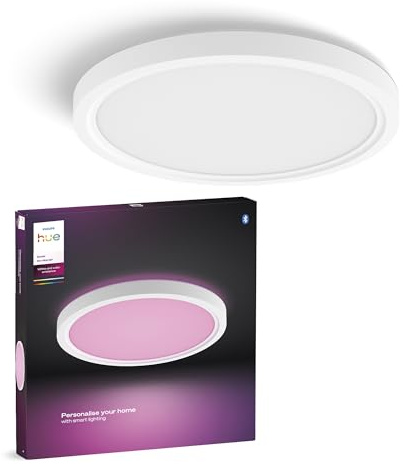 Philips Hue Devote Smart LED-Panel-Licht, weißes und farbiges Ambiente, rund 30 cm, 16,6 W, 2000 Lumen, weißer Rahmen für Innenbeleuchtung, Decke, Wohnzimmer, Küche, Flur