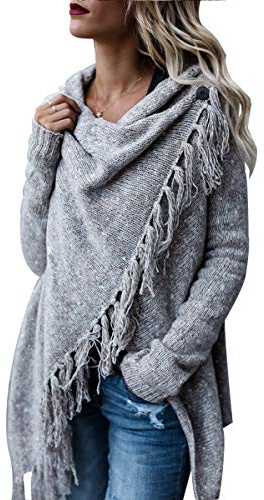 CEASIKERY Damen-Poncho mit Fransen, Pullover, Lange Strickjacke, Strickpullover, Mantel