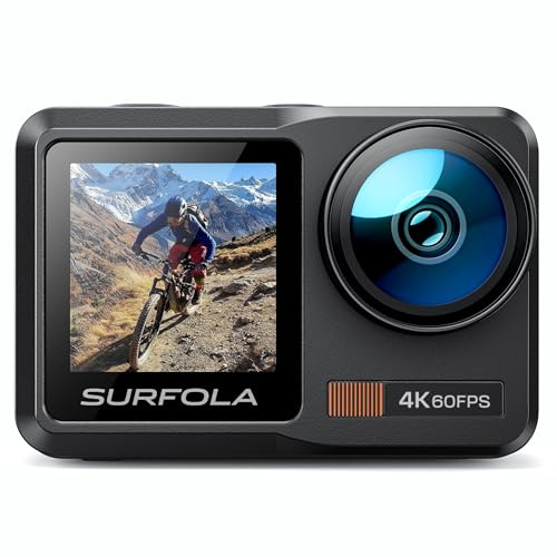 Surfola Action Cam 4K 60FPS, SF630 Unterwasserkamera 40M blankem Metall Wasserdicht Kamera 10M, WiFi, EIS Helmkamera, Dual-Screen-Camcorder mit externes Mikrofon, 2 x1350mAh Batterien und Ladegerät