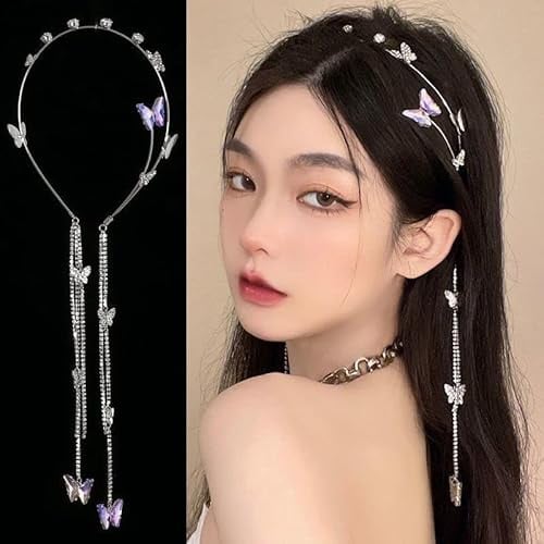 BSLVWG Strass Wassertropfen Kopf Kette Silber Headwear Kristall Stirn Stirnband Hochzeit Braut Haar Kette Headpiece Pageant Kostüm Haar Zubehör für Frauen und Mädchen (01)