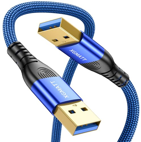 XGMATT USB 3.0 Kabel 1M,5Gbps High Speed Transfer,USB 3.0 A auf A Datenkabel geflochten kompatibel mit HDD, Drucker, Kamera, externe Festplatte, DVD, Blau