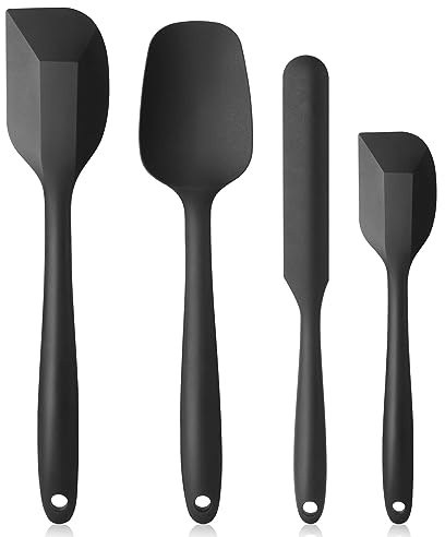 Vicloon Silikon Spatel & Teigschaber 4er Set, Silikon Spatel Set Küchenutensilien zum Backen, Silikon Spachtel Hitzebeständige bis 500°F, Flexibler Hitzebeständig Antihaft Silikon spatel(Schwarze)