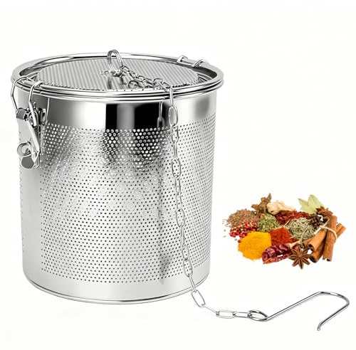 Teesieb Gewürzsieb 3,2L/4,3L Edelstahl Gewürzfilter mit Verlängertem Kettenhaken, Extra Feinmaschiges Gewürzkugel Teeei für Losem Tee Küchen Koch(4.3L)