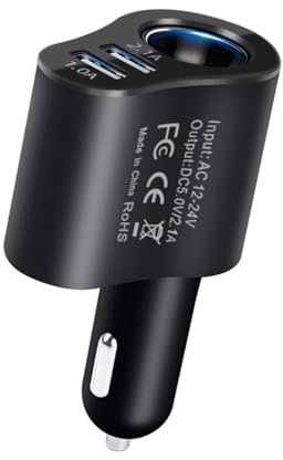 Powice 3 in 1 Adapter Auto Zigarettenanzünder USB Verteiler 12V KFZ Ladegerät, Auto Zigarettenanzünder Verteiler 12V/24V DC 120W mit Dual USB Port für 16 15 14 13 12 11 Samsung S25 S24 GPS Dash Kamera