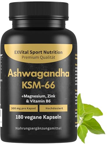 Ashwagandha KSM-66 Premiumrohstoff, 600 mg pro Tag, 180 Kapseln (reicht für 3 Monate), laborgeprüft, vegan, hochdosiert & in Deutschland hergestellt