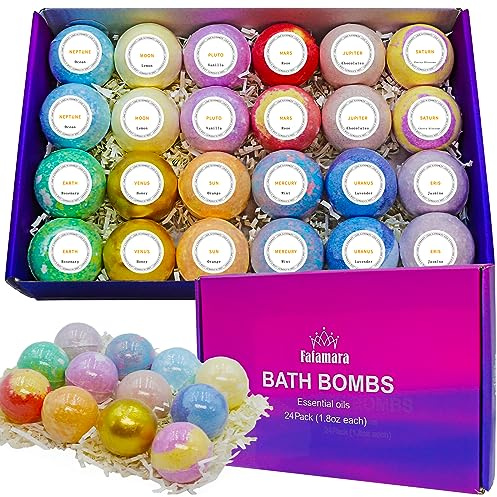 Fafamara 24 Stück Badebomben Geschenk, Bio-Badekugeln mit natürlichen Inhaltsstoffen für sie/ihn/Freundin/Ehefrau zum Geburtstag und zu Ostern
