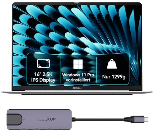 GEEKOM GeekBook X16 Pro Laptop, 1299g Metallgehäuse, 16 2.5K, Intel Core Ultra 9-185H, 32GB LPDDR5x 7500MT/s, 2TB SSD, USB4, Fingerabdrucksensor, DTS:X Ultra, bis zu 17h Akku, Copilot, Windows 11 Pro