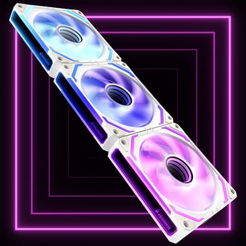 AsiaHorse COSMIQ RGB PC Lüfter 120MM Gehäuselüfter 3 Stück, ARGB Daisy Chain PC Lüfter [Infinity Mirror] [FDB] 2000 RPM/68,5 CFM/24 LEDS 4 Pin PWN & 5V 3Pin ARGB mit Controller. Weiß