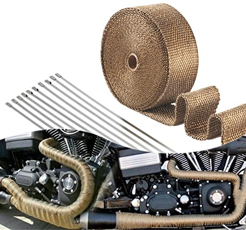 15M x 5 CM Hitzeschutzband Basaltfaser, Titanium Farbe Auspuffband mit 10 Edelstahl Kabelbinder für Fächerkrümmer Thermoband Krümmerband Auto Motorrad Auspuff (Titanium)