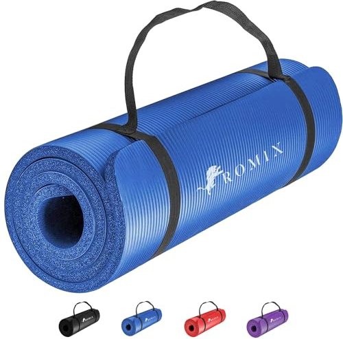 ROMIX Yoga Matte Dicker 183 x 60 cm-10mm, Gymnastikmatte Pro Weichschaum Pad, Sportmatte Fitnessmatte Rutschfest mit Tragegurttasche, Schweißresistent Trainingsmatte, Ideale Yogamatte für Pilates, Gym