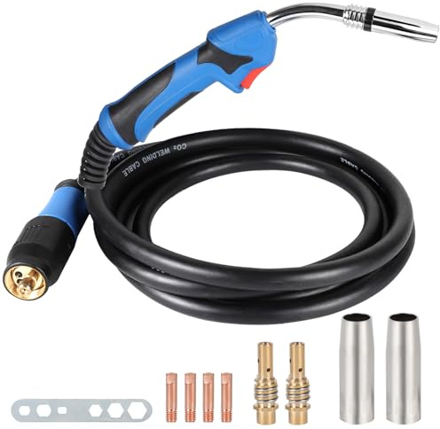 SWAWIS 4M Schlauchpaket Schutzgas MB 25KD MIG/MAG Schweißbrenner Euro Zentralanschluss Leicht Flexibel Kopf für Schutzgas Schweißgerät CO² Schweißen mit 8 stk Verschleißteile Set