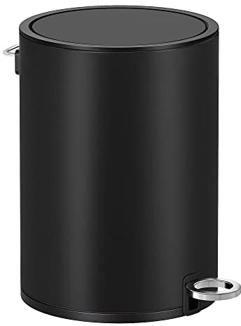 SONGMICS Kosmetikeimer, mit Deckel, Softclose, 3 Liter | Mülleimer Bad, herausnehmbarer Inneneimer aus Kunststoff, Stahl, für Badezimmer, Büro, schwarz, PARRI Kollektion LTB011B01