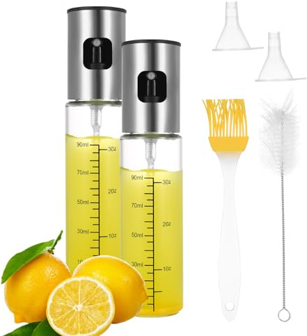 But Oswetf 2 Ölsprüher für Speiseöl Sprühflasche Glas, Ölspray zum Kochen | Oil Sprayer, Öl Sprüher, Öl Zerstäuber, Ölspray für Heißluftfritteuse, mit 2 x Trichter,1 x Ölpinsel,1 x Bürste