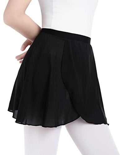 Soudittur Ballettrock Mädchen Schwarz zum Überziehen Wickelrock aus Transparentem Chiffon Tanz Rock für Kinder und Damen (S)