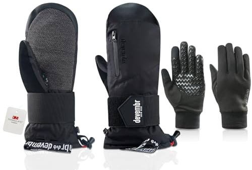 devembr Advanced Ski-Fäustlinge mit Handgelenkschutz und Herausnehmbarem Innenfutter, M