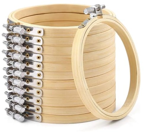 Caydo 12 Stück Stickrahmen 10cm Mini Bambus Stickrahmen Holz Rund Klein Ring für Weihnachtsdekoration, DIY Kunsthandwerk
