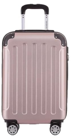 BEIBYE- Hartschalenkoffer Koffer Trolley Rollkoffer Reisekoffer Zahlenschloß 4 Zwilings-Rollen (Rosa-Gold, Small-55cm)