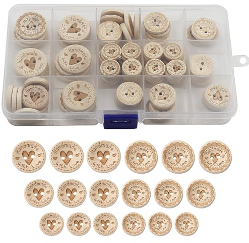 WANYIG Holzknöpfe Handmade Knöpfe Holz 10mm 13mm 15mm 20mm 25mm Runde Kinderknöpfe Holzknöpfe zum DIY Nähen Stricken Bastel Geschenk Deko (100 Stück)