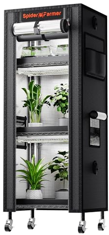 Spider Farmer 2026 Pflanzenständer Grow Lampe Kit, 4 Etagen Pflanze Regal mit 6 Stück 30cm Vollspektrum LED Lights und GrowZelt für Seed Starting Pflanzen Wachstum 40x30x120CM