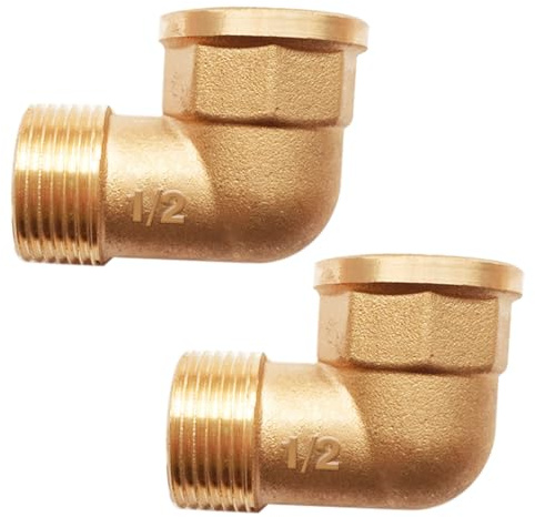 2 Stück Messing Winkel 90° G1/2 IG/AG,DN15,Messing Winkel 90° G1/2 Zoll (i. Ø 19,5mm x a. Ø 20,3mm) Innen und Außengewinde,Bogen 90 grad IG/AG, Gewindefitting für Trinkwasser geeignet