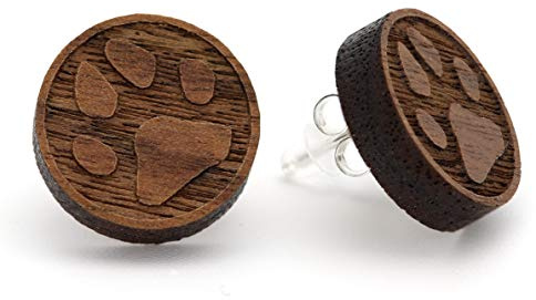 NaturSchatulle Holzohrringe Tier Pfoten Gravur 15mm Holzschmuck Holz Ohrringe 925 Sterling Silber I natürliche Ohrschmuck Ohrstecker Damen