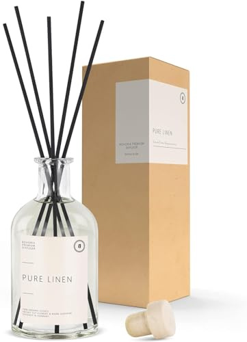 BOHORIA® Raumduft Raumdiffuser Duftstäbchen Lufterfrischer mit Frische Wäsche Duft – stimulierender und frischer Raumduft für EIN einzigartiges Dufterlebnis im Wohnzimmer Büro WC (Pure Linen, 250ml)