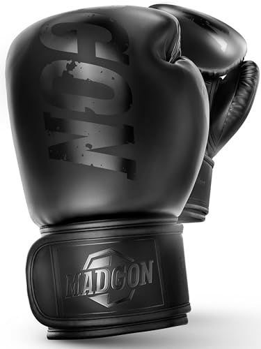 MADGON Premium Boxhandschuhe aus bestem Material für Lange Haltbarkeit, Männer und Frauen Kickboxhandschuhe für Kampfsport, MMA, Sparring, Muay Thai und Boxen 10 12 14 16 oz inkl Beutel