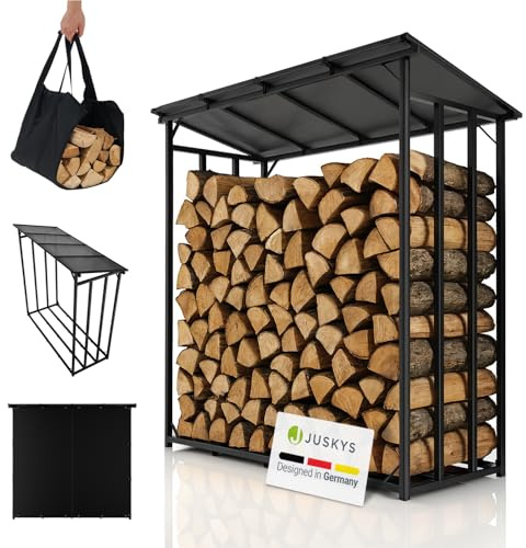 Juskys® Kaminholzregal mit Dach – 2,40 m³ Lagerkapazität, wetterfest, mit UV-beständiger Plane, erhöhter Boden & einfacher Montage, ideal für Outdoor-Lagerung