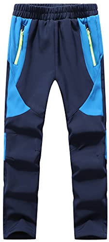 DAFENP Kinder Softshellhose Skihose Warm Gefüttert Thermohose Winter Wasserdicht Winddicht Schneehose Jungen Mädchen Wanderhose KZ2001-Navy Blue1-S