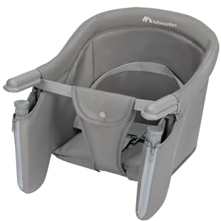Bebeconfort Malva, anklemmbarer Tischsitz Baby Hochstuhl, 6 M. - 3 J. (15 kg), sichere Befestigung, weicher Sitz und Stoffe, leichte Installation, zusammenklappbar, leicht (1,8 kg), Mineral Grey