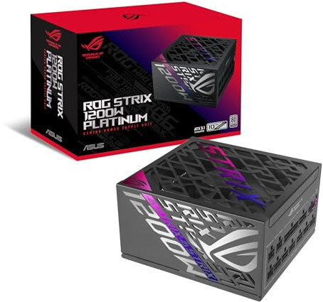 ASUS ROG Strix 1200W Platinum Gaming Netzteil (Vollmodulares ATX Netzteil, GaN-MOSFET, 80+, patentiertes GPU-First, Cybenetics Zertifizierung, ATX 3.1, PCIE 5.1, 12V-2x6 Connector)