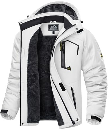 KEFITEVD Herren Skijacke Atmungsaktiv Warm Gefüttert Winterjacke mit Abnehmbarer Kapuze Snowboardjacke Wasserdicht Outdoorjacke