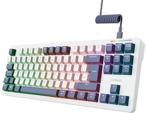 GXTrust Xyra Gasket TKL Mechanische Tastatur Deutsches Layout (QWERTZ) | Hot-Swap Creamy Gaming Tastatur 80%, USB Kabel, RGB Beleuchtung Programmierbar, 5-pin Leobog Linear 60M Schaltern, Weiß