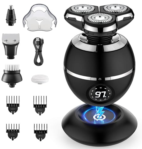 ETENTOUS Rasierer Herren Elektrisch, 5 in 1 Kabellos Elektrorasierer Herren | Barttrimmer Und Elektrorasierer Herren, 3D Kopf IPX7 Wasserdicht, Nass- Und Trockenrasur, LED Display Und 8 Pflegesets