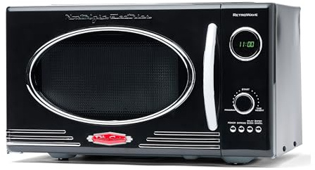 Nostalgia Retro Mikrowellenofen für die Arbeitsplatte – Großes 800-Watt-Modell – 25 Liter – 12 vorprogrammierte Kochprogramme – Digitaluhr – Küchenapparate – Schwarz