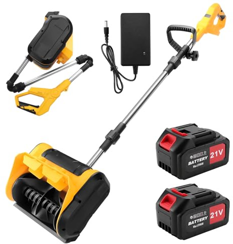 Liwogi 650W Akku Schneefräse Handgeführte Faltbar | Schneebürste Kehrmaschine für Gehwege,Auffahrt,Hof, 28cm Räumbreite, 14 cm Räumhöhe, Einstellbare Auswurfrichtung