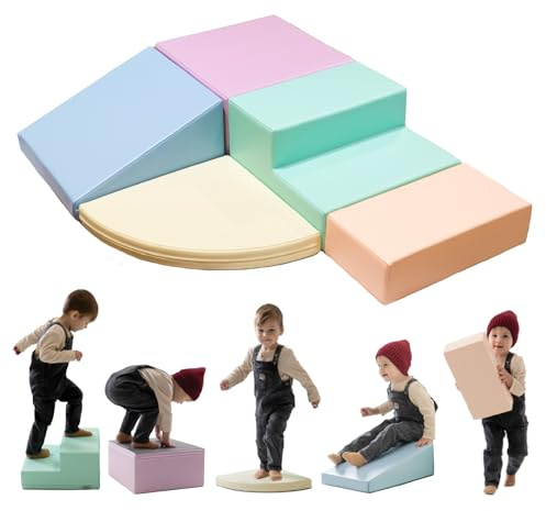 IGLU SOFT PLAY Corner Climber Kletterblöcke 5-teilig (Pastel) | Firm Step Schaumstoff | Veganes Leder | CE-zertifiziert | Fördert Motorik & Kreativität | Leicht zu Reinigen
