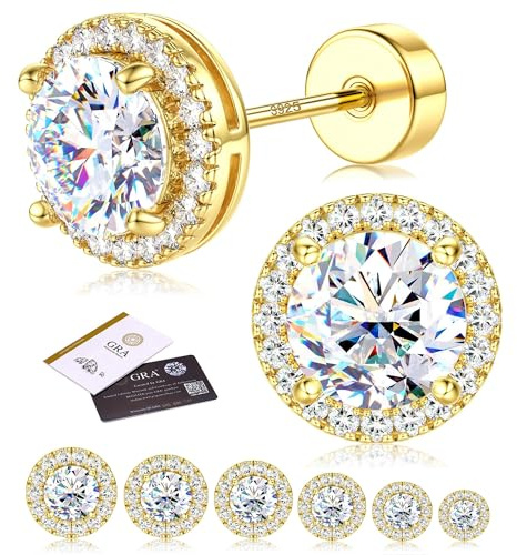 ADRAMATA Moissanit Ohrringe Damen Herren – 925 Sterling Silber Hypoallergene Ohrstecker, D Farbe VVS1 Brillant Rundschliff Simulierter Diamant Ohrringe, 14K Weißgold Vergoldet Schmuck Geschenk, 3-7MM