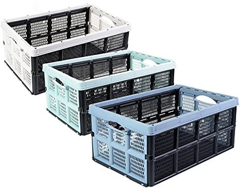 Klappbox Einkaufskorb Aufbewahrungsbox Transportbox faltbar 32 Liter 3 Stück, Farbe:Mehrfarbig sortiert