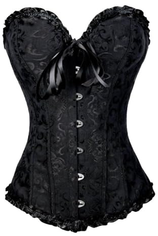 PhilaeEC Damen Schnürkorsett Top Übergröße Satin Floral Boned Overbust Bustier Lingerie