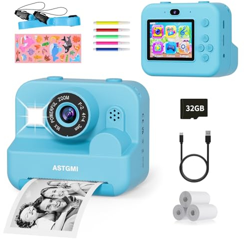 Sofortbildkamera Kinder Mit Selfie,kinderkamera 1080P HD Sofortdruck von Fotos,Geburtstagsgeschenk Weihnachten 5Geschenk Spielzeug ab 3 4 5 6 8 7 9 10 11 Jahre Mädchen Jungen (Blau)